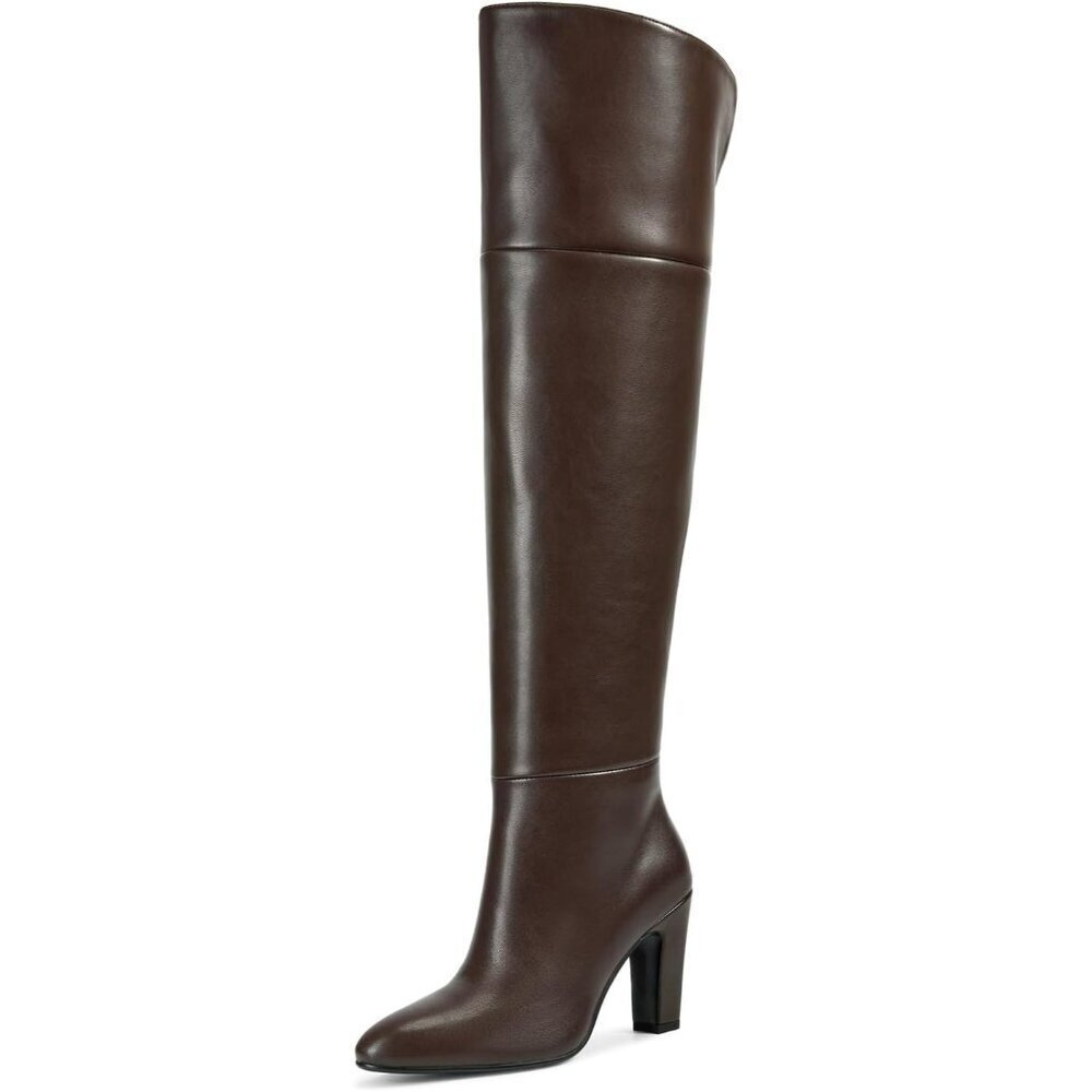 Women Chocolate Brown Faux Leather Side Zipper Thigh High Over the Knee Boot